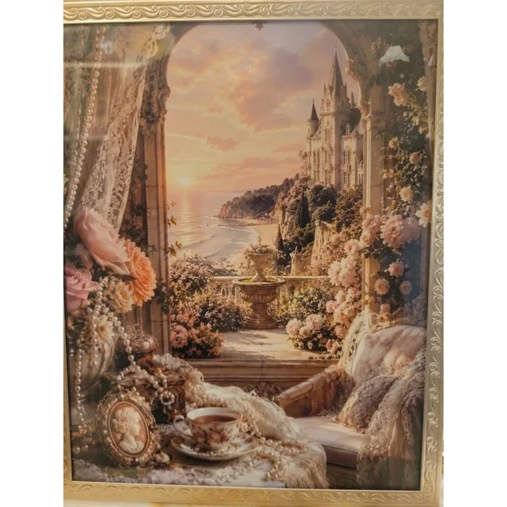 Victorian romantic Seaside Castle picture silvertoned 8x10 frame